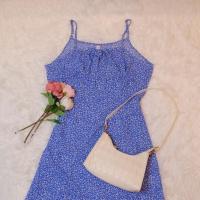 ราคา เดรสผ้าลื่น สีฟ้าลายจุดขาว (R0012) (8784949050)
