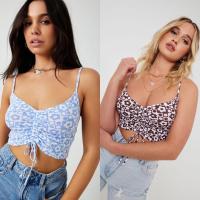 ราคา เสื้อครอปสายเดี่ยวลายดอก ด้านหน้ากลางอกเป็นเชือกรูดปรับผูกเองได้ สายสามารถปรับระดับได้ (17642804177)