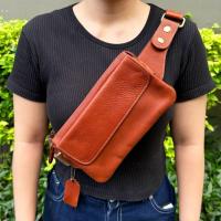 ราคา 【กระเป๋าคาดอกหนังวัวแท้ใบกลาง】 กระเป๋าสะพายข้างหนังชามัวร์มี 4 ช่องเก็บของ ใส่มือถือ กระเป๋าตังค์ได (28620082673)