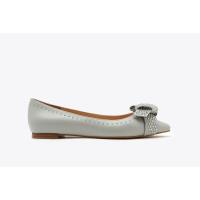 ราคา Pazzion 1359-3 GREY RIVET STUDS DOUBLE KNOTTED POINTY TOE LEATHER FLATS (21080226932)