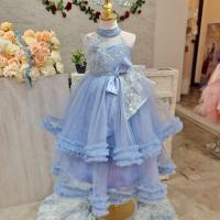 ราคา ชุดราตรีเด็ก(หน้าร้านอยู่รัชดา ลองได้ถ่ายรูปจากชุดจริง)W18837 สีฟ้า คอติดโบว์หน้าอกประดับเพชร กระโปรงยาววิ้งๆ สวยหรู (25907336356)