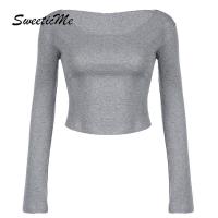 ราคา SweeticMe เสื้อสตรีแฟชั่นใหม่สีทึบแขนยาวสลิมฟิต Crop Hoodies (26560397242)