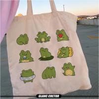 ราคา Women Shopper Cute Frog Canvas Shopper Bag กระเป๋าถือสาว Tote Shoulder Lady Bag (43009623317)