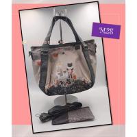 ราคา กระเป๋าแบรนด์ MiniGirl Fashion Bags ทรงตะกร้า ขนาด 10 นิ้ว สีเทา ลายแมวนำโชค กระเป๋าถือ สะพายข้าง ครอสบอดี้ มีสายยาว (21890944173)