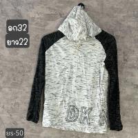 ราคา DKNY เสื้อฮู้ด แขนยาว สีลายเทาขาว แขนสีดำ ก่อนยืด 32 ยาว 22 นิ้ว (18495876632)