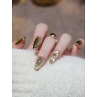 ราคา ฤดูใบไม้ร่วงฤดูหนาว Merad เซรามิคสีเขียว Cats Eye Elf Magic หินกระพริบคริสตัล Porcelain เล็บปลอมสีขาว Handmade เล็บ (26993517084)