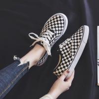 ราคา รองเท้าผ้าใบลายสก็อตขาวดำตารางหมากรุก แฟชั่นสไตล์วินเทจ (11586892434)