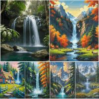 ราคา 【พร้อมกรอบ】Drofe,ระบายสีตามตัวเลข,วิวน้ำตก,ภาพวาด DIY,ภาพวาดผ้าใบ,ภาพระบายสี,การตกแต่งห้อง (44203437472)