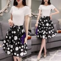 ราคา Set_bs1665 ชุด 2 ชิ้น(เสื้อ+กระโปรง) เสื้อยืดสีพื้นขาวครีมผ้าคอตตอนผสมสแปนเด็กซ์เนื้อดี+กระโปรงสีพื้นดำลายจุด (9700502283)