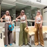 ราคา เซ็ตเสื้อเกาะอกแต่งกระดุมหน้า แมทช์กับกางเกงขายาวดีไซน์เอวพับ (19330918815)