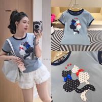 ราคา เสื้อยืดผ้าคอตตอนคู่แมวลายจุดขอบดํา (42807078193)