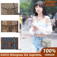 ราคา กุชชี่ Gucci Dionysus GG Supreme chain walletผู้หญิง/กระเป๋าสะพายไหล่/กระเป๋าสะพายข้าง/ น้ำตาล (41656645555)