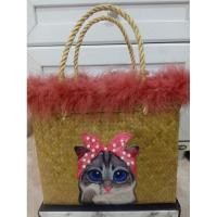 ราคา กระเป๋าสานกระจูด หน้าน้องแมว ขนนกฟรุ้งฟริ้ง ทรงกล่อง (4656728622)