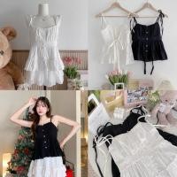 ราคา KORRA ·͜·♡เสื้อสายเดี่ยวผูกไหล่ระบายขนมชั้นด้านหลังผูกโบว์ให้เข้ารูปตามรอบเอว✨สายผูกปรับได้✨ (21592812894)