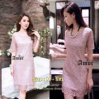 ราคา ชุดออกงาน ชุดไปงาน ชุดราตรี ชุดสีชมพู ชุดคนอ้วน 007# ✨✨Amor Glitter Classic dress✨✨ (1436330817)