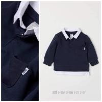 ราคา H&M เสื้อสเวตเตอร์สีกรมท่าแท้คอปกเชิ้ตสีขาว (41958831011)