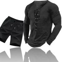 ราคา NO - Distro Plain V Neck Long Sleeve T-Shirt + Distro Plain Pants / V Neck Strap T-Shirt / Mens V Neck T-Shirt + Pants / เสื้อยืด+กางเกง Viral Viral (52252033627)