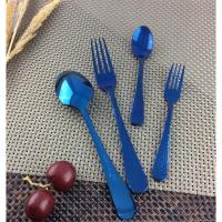 ราคา 4 ชิ้น ช้อนส้อมสแตนเลสสีน้ำเงิน เกรด304 ไม่เป็นสนิม สีไม่หลุดลอก ปลอดภัย แบรนด์TwinFish รหัส16BL (29809188342)