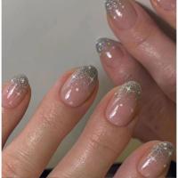 ราคา เล็บปลอม เล็บปลอมรูปไข่สั้นพร้อมกาวนํามาใช้ใหม่กลิตเตอร์เล็บปลอมชุดกดบนเล็บ (26913861363)