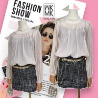 ราคา Mini Dress MICHEL KLEIN แบรนด์ดัง เสื้อสีนู้ดอ่อนๆ ผ้าพริ้ว กระโปรงผ้าทวีต (21348336608)