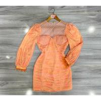 ราคา ส่งต่อเดรสสั้นแขนยาวทรงย่นสีส้มผ้าเลื่อม แต่งผ้าลูกไม้ แต่งอกลายหอย มีฟองนม ซับใน ซิปหลัง ไซส์L งานป้ายwidelia ใส่สวย (25386132863)