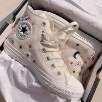 ราคา 1970s CVERSE CHUCK TAYLOR ALL STAR รองเท้าผ้าใบปักคลาสสิก Lace Up Student Sole (26593594589)