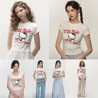 ราคา TIHIK baby tee เสื้อน่ารัก เสื้อครอป แมวการ์ตูน ketty เสื้อยืดฤดูร้อนสำหรับผู้หญิง โชว์ สะดือเซ็กซี (49500888721)