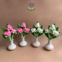 ราคา แจกันดอกบัว พับกลีบ 3 ดอก ดอกไม้ ดอกบัว ดินปั้น ขนาดเล็ก (20 - 21 cm.) (10799187465)