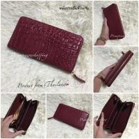 ราคา กระเป๋าสตางค์หนังจระเข้สีไวน์แดง หนังแท้ 100% เกรดส่งออก (10871349684)