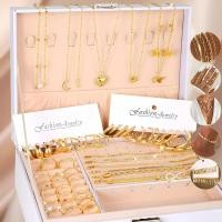 ราคา 58PCS Set Maximum Mix Gold Plated Metal Jewelry Set Necklace Hoop Earrings Rings Bracelets for Women Accessories No Box (26059212005)