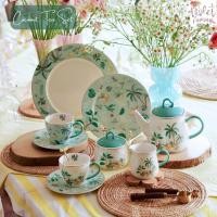 ราคา Violet Flamingo จานเซรามิค ชุดน้ำชา ชุด Afternoon Tea รุ่น Coconut สีเขียวมิ้นท์ จานลายต้นมะพร้าวแสนน่ารัก (25757542994)