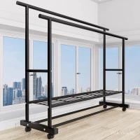 ราคา หนาพิเศษหนาพิเศษไม้แขวนเรียบง่ายตั้งพื้นแนวตั้งในครัวเรือนห้องนอนระเบียงไม้แขวนเสื้อสองแถวราวแขวนเสื้อผ้ามือถือราวตากผ้า (48351918381)