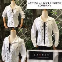 ราคา 2sis1bro แบรนด์แท้ Axcess a liz Claiborne Company แจ๊คเก็ตยีนส์ สีขาว เข้ารูป เสื้อคลุม มือสอง พร้อมส่ง sz M (3904848626)