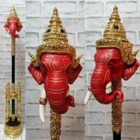 ราคา คฑา พระพิฆเนศ เศียรปิดทอง ทองเค ประดับเพชร ไม้กลึงตีลายปิดทองประดับเพชร หัวโขน เศียรครู เศียรเทพ ของที่ระลึก (11138801982)