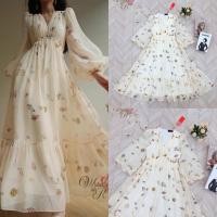 ราคา [Widelia @ Real] แม็กซี่เดรสแขนยาวเนื้อผ้าพิมพ์ลายหอยสวยช่วงอกเย็บจีบ ประดับด้วยหอยรอบเอว (28841278434)