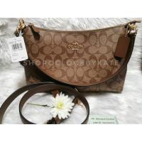 ราคา ของแท้ ของใหม่ % Coach LEWIS shoulder bag in signature canvas (#F85696)⁣ กระเป๋าโคชรุ่นลูอิส ลายซีสีน้ำตาลอ่อน สวยๆ (11884139726)