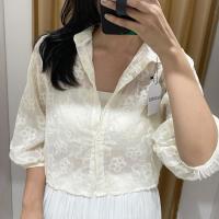 ราคา [Noona Boutique] Sakura Round Neck Blouse งานปักครอป (40905703380)
