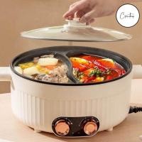 ราคา (สินค้าพร้อมส่ง) หม้อไฟฟ้า แยกน้ำชาบู 2 ช่อง ร้อนไว เคลือบเทฟลอนทำความสะอาดง่าย (26220144939)