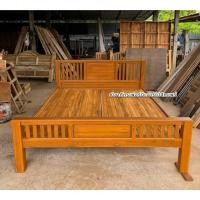 ราคา เตียงไม้สัก เตียงนอนไม้สัก เตียงเต้ากลางซี่แบนหัวตรง ขนาด 5 ฟุต/6ฟุต #สีสักทอง (29006923044)