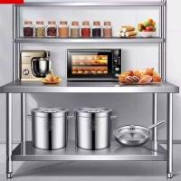 ราคา โต๊ะสแตนเลส 304 พร้อมฉากกั้นในครัวเรือนเชิงพาณิชย์ชั้นวางตั้งพื้น 3 ชั้นโต๊ะรับประทานอาหารห้องครัว (42275159019)