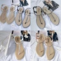 ราคา พร้อมส่งในไทย รองเท้าผู้หญิง แบบสวมรัดส้น รองเท้าแตะหูหนีบ ส้นแบน สไตล์เรียบหรู SHO-123 (40011883479)