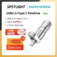 ราคา ♗♙✤MOVESPEED 2 in 1 USB Flash Drive 520MB/s High Speed USB 3.2 Gen 2 Pen Drive 1TB 512GB 256GB OTG Type C Pendrive for P (22866370034)