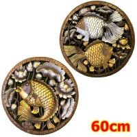 ราคา แผ่นไม้ 60cm แผ่นไม้แกะสลัก ปลาเงิน ปลาทอง ไม้สักแขวนผนัง ตกแต่งบ้าน Wall Hangings (5594159921)