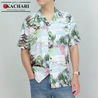 ราคา ส่งฟรี KACHARI เสื้อฮาวาย ผ้าเรยอน ลายเจดีย์นกกระเรียน สีฟ้า (21877188756)