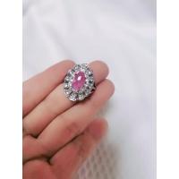 ราคา รหัสBIG992แหวนพลอยทับทิมล้อมเพชรเขาพระงามตัวเรือนเงินแท้925ชุบทองคำขาวไซส#59 (26119944730)