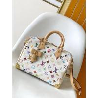 ราคา LOUIS VUITTON Takashi Murakami Speedy BANDOULIÈRE 25 กระเป๋าสะพายข้างทรงหมอนสามสีสีขาว M13085 78 (26432237086)