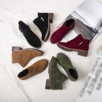 ราคา 35-40 41 42 รองเท้าผู้หญิงพลัสไซส์, รองเท้าบูทหุ้มข้อส้นก้อนวินเทจ (หนังกลับ) (42666809955)