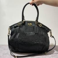 ราคา Coach Madison Sophia Black Gathered Leather Satchel Handbag กระเป๋า Coach หนังแท้ มือสองสภาพสวย (44024340613)