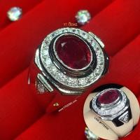 ราคา แหวนทับทิม สีเลือดนก ล้อมเพชร แหวนเงินแท้ ชุบทองคำขาว พลอยทับทิมแท้ YTG-11282 (26714345186)
