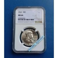 ราคา เหรียญเกรด NGC MS 64- Benjamin Franklin Silver Half Dollarปี 1963 #เนื้อเงิน .900 Silver (25088026593)